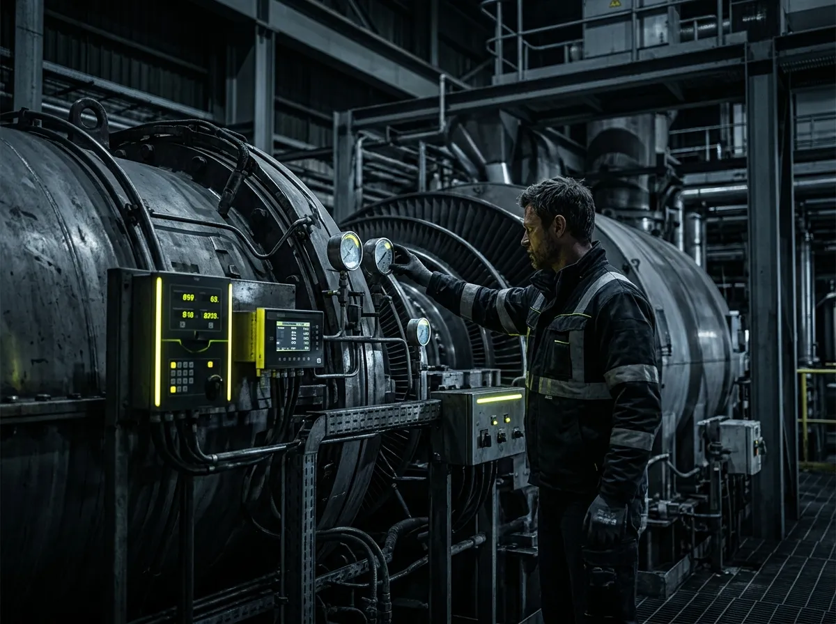 Techniker kontrolliert Messgeräte an einer Industrieanlage